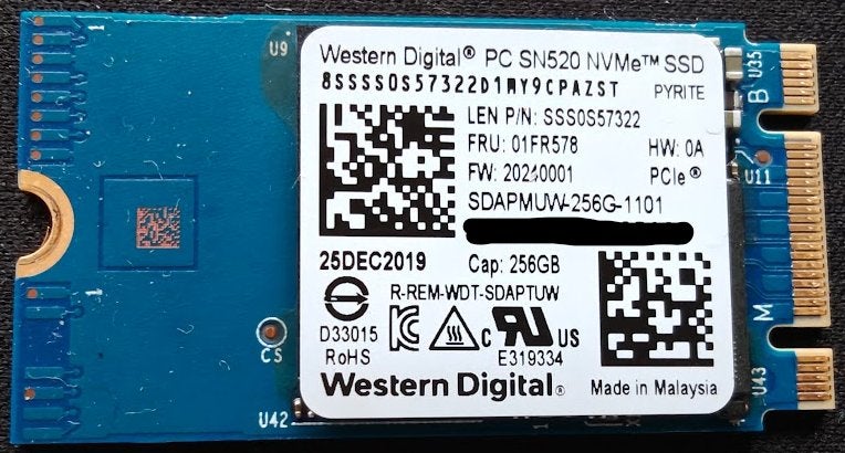 2 Western Digital PC SN520 256GB NVMe M.2 2242 – 100%, Computers en Software, Harde schijven, Intern, SSD, Zo goed als nieuw, Overige aansluitingen