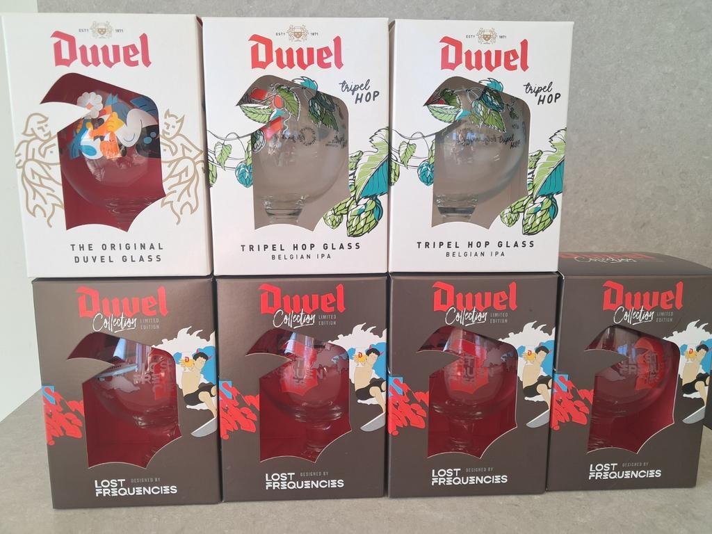 6 Glazen duvel glas tripel hop lost frequencies, Verzamelen, Glas en Drinkglazen, Ophalen, Nieuw, Bierglas