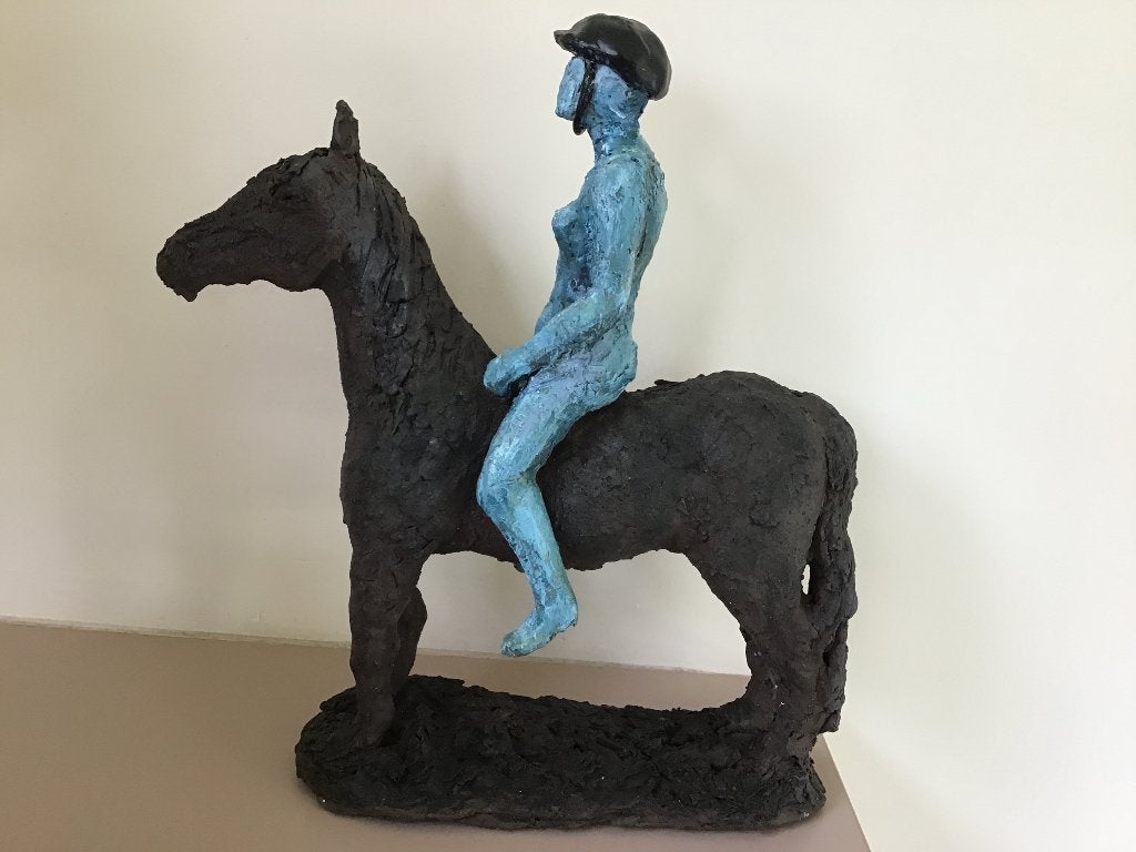 belle statue en céramique : cavalier à cheval, Enlèvement ou Envoi, Pierre ou céramique, Statue