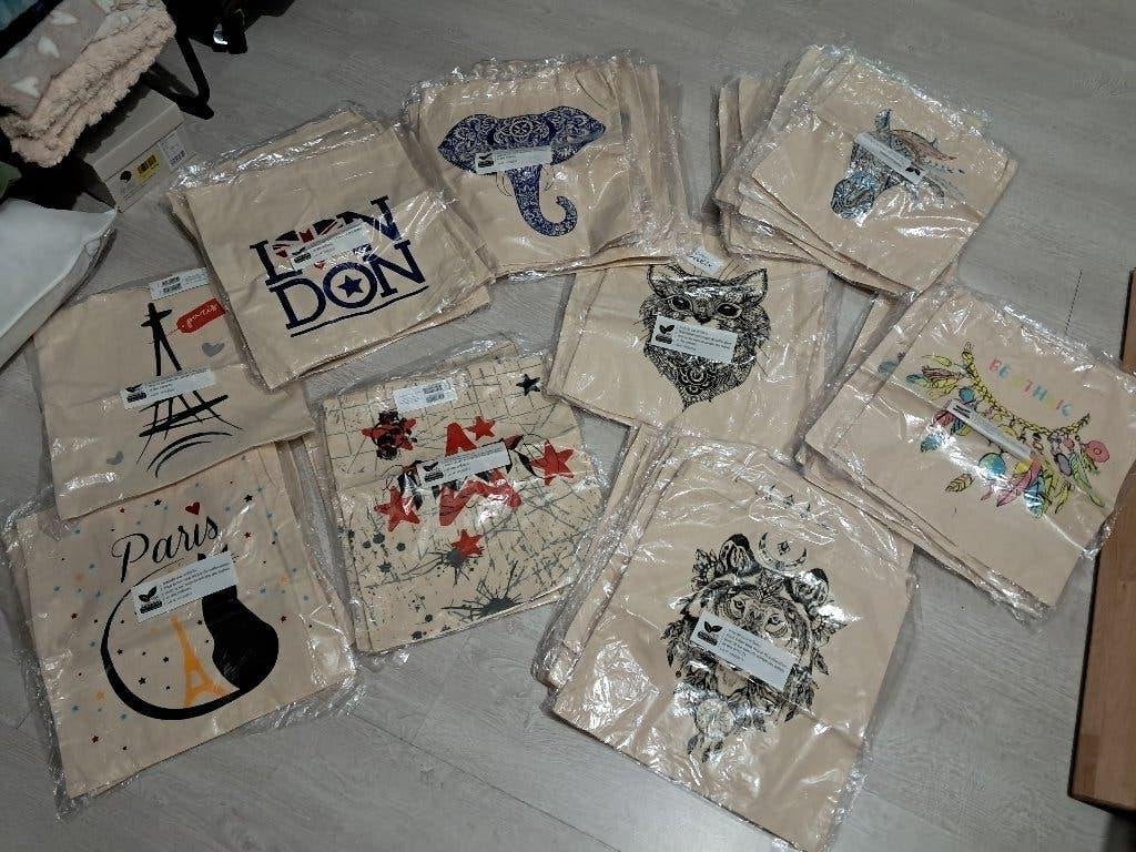 Herbruikbare katoenen tassen - lot, Verzenden, Nieuw, Beige, Shopper