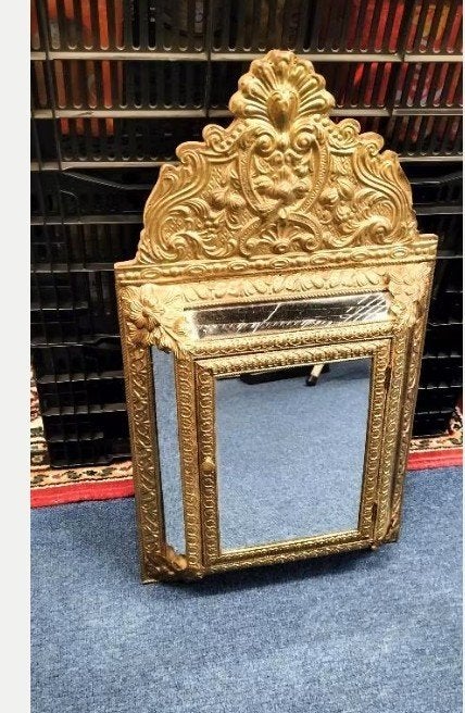 koperen spiegelkastje met 2 koperen borstels, Antiek en Kunst, Ophalen