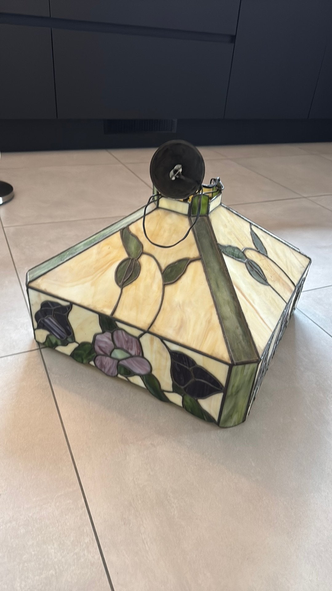 Vintage Tiffany-stijl hanglamp – 45  45 cm, Maison & Meubles, Suspension, 30 cm, Carré, Enlèvement