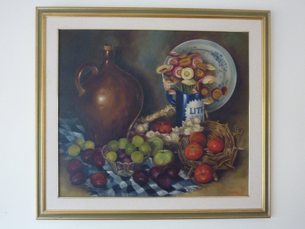 Tableau nature morte, Antiek en Kunst, Kunst | Schilderijen | Klassiek, Stilleven, Klassiek, Doek, Gesigneerd, Handgeschilderd