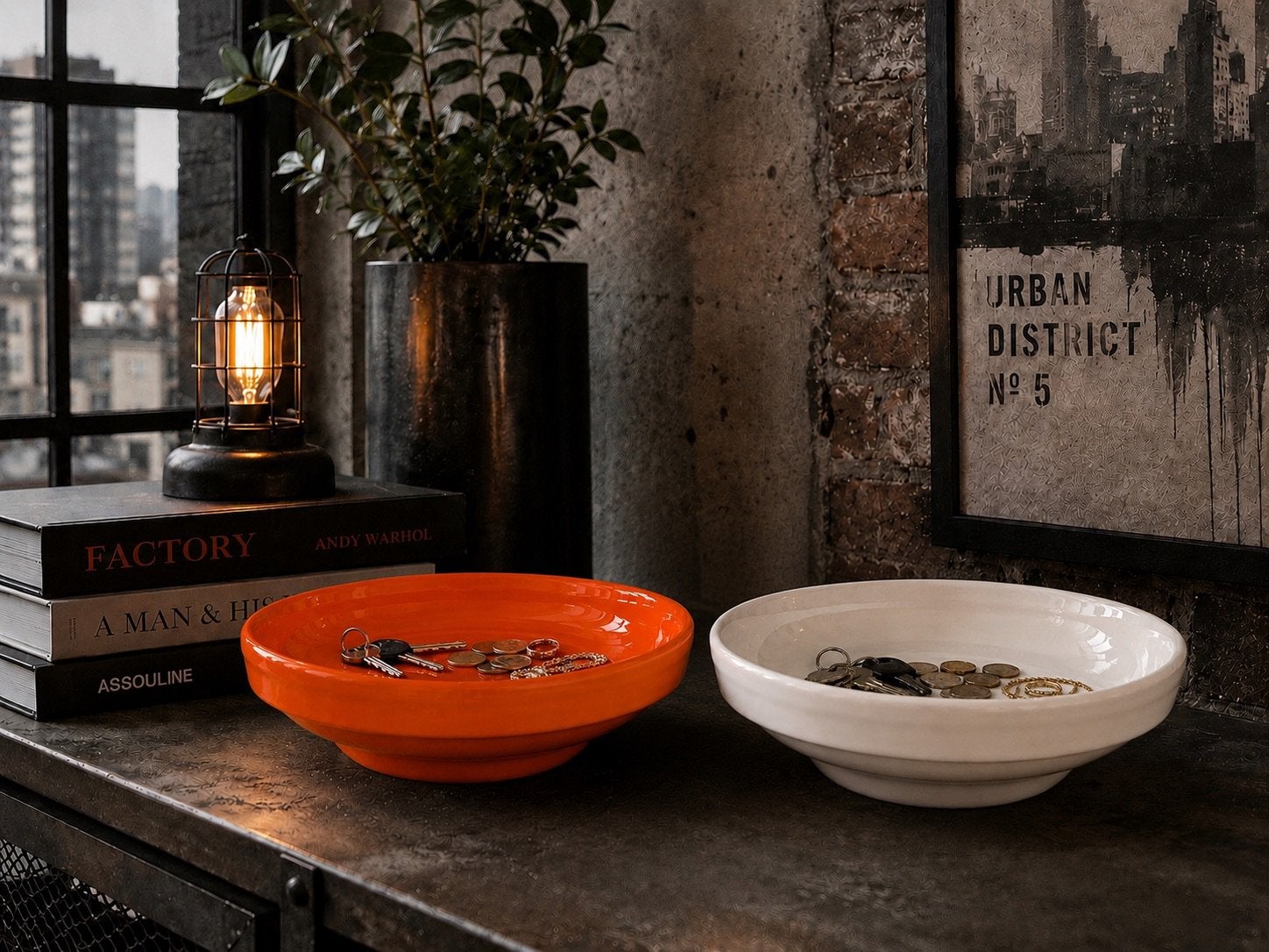 Groot lot decoratieve schalen oranje en witte kleur, Enlèvement, Orange