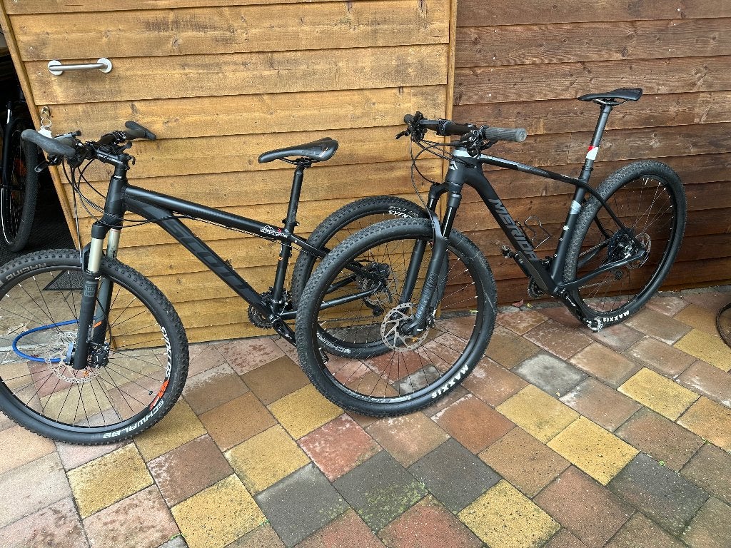 Twee Mountainbikes zwart, Fietsen en Brommers, Ophalen, Gebruikt, Heren, Merida