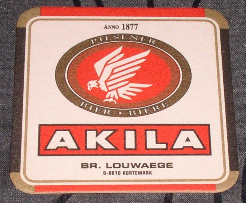 Bierkaartje Akila Pils Brouwerij Louwaege Kortemark, Verzamelen, Ophalen of Verzenden, Nieuw, Reclamebord, Plaat of Schild, Overige merken