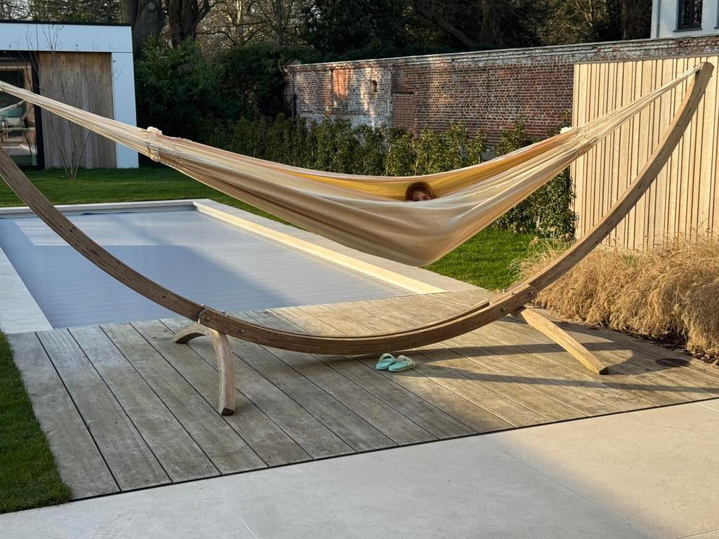 Maranon Arc hangmatstandaard XXL en hangmat XL, Tuin en Terras, Hangmatten, Zo goed als nieuw, Meerpersoons, Met standaard, Buiten