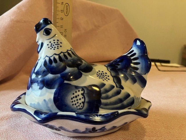 Botervloot, echte Gzhel, Huis en Inrichting, Minder dan 50 cm, Blauw, Ophalen of Verzenden, Zo goed als nieuw