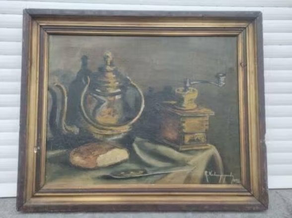 huile sur toile nature morte signe, Ophalen of Verzenden, Stilleven, Doek