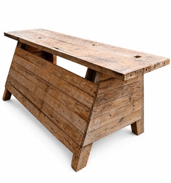 Ancien établi en bois authentique — 230 cm, Maison & Meubles, Enlèvement, Utilisé