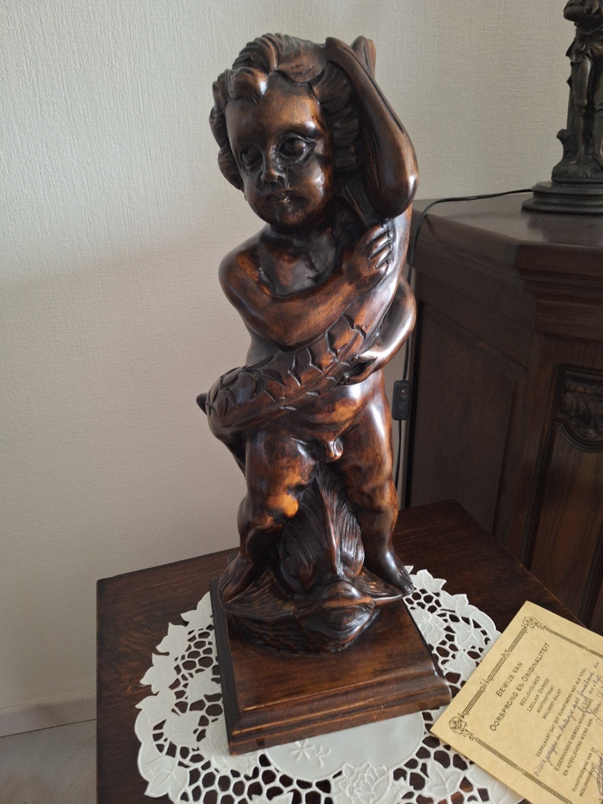 statue putto et table Enrico Leclaire, Enlèvement, Statue