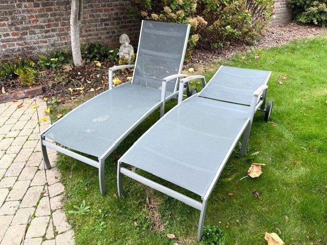 twee tuinzetels, Tuin en Terras, Ophalen, Gebruikt, Verstelbaar