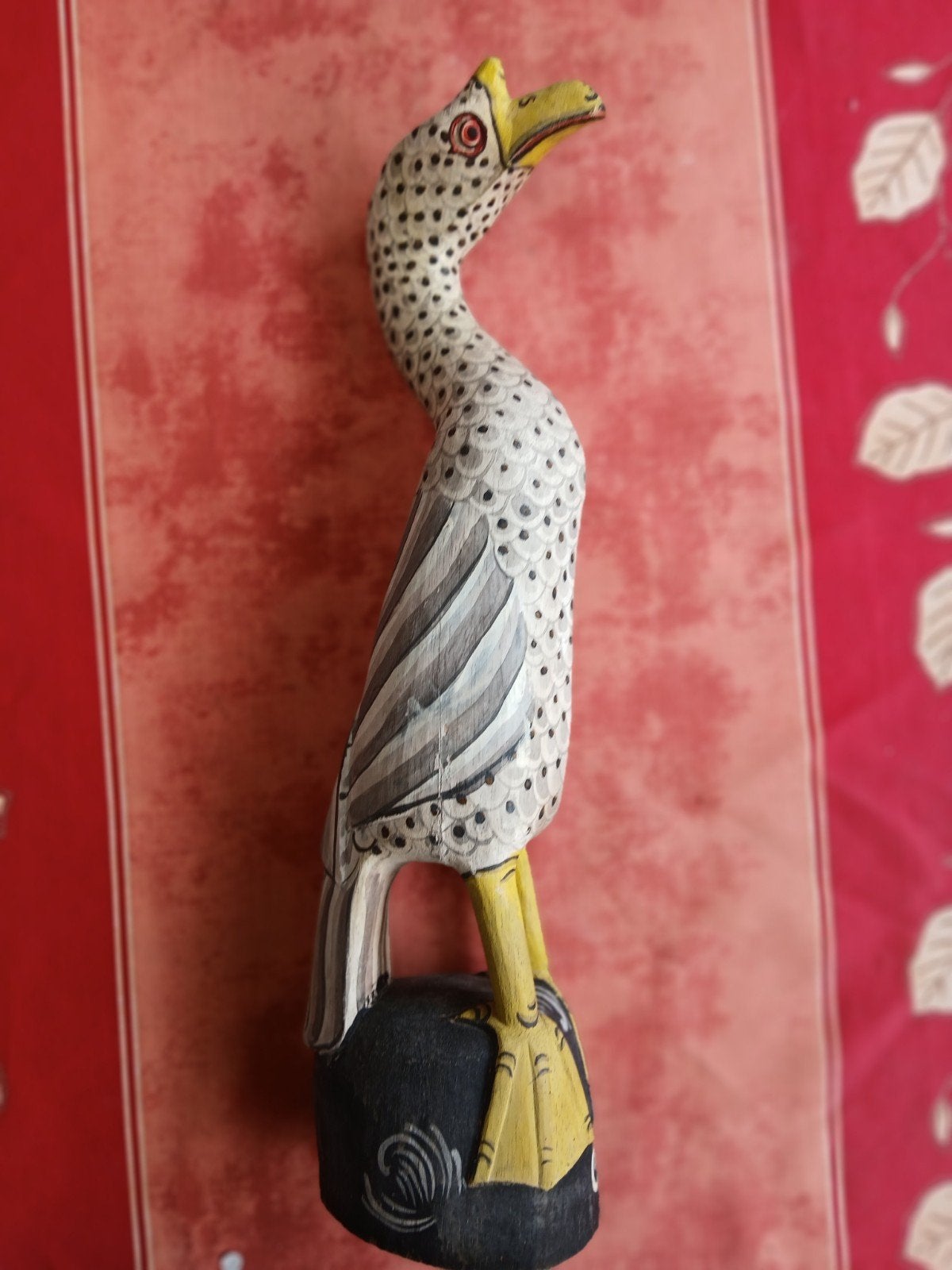 Mooie houten vogel,wit/geel, Ophalen, Gebruikt