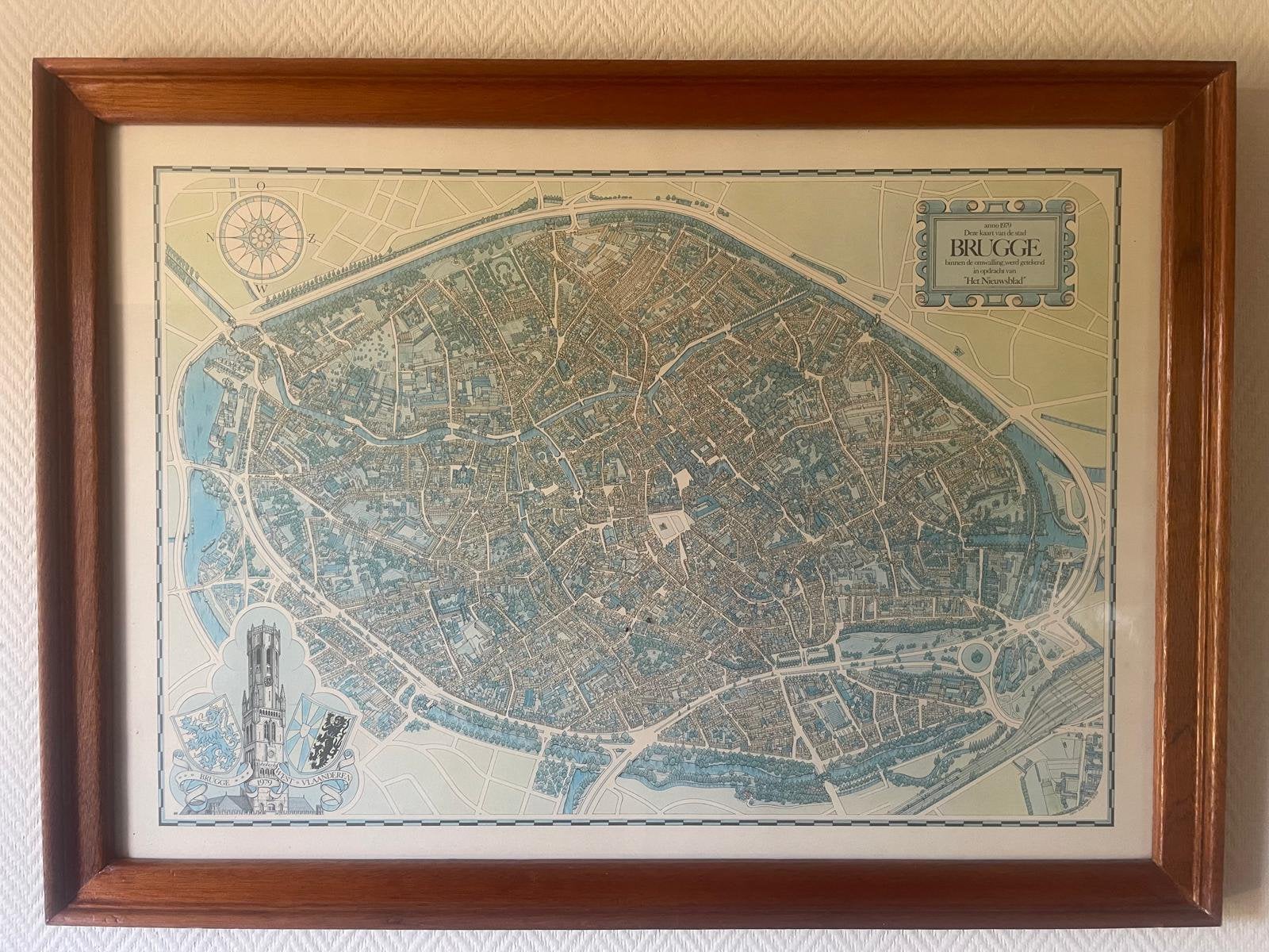 Historische stadskaart Brugge (1979), Antiek en Kunst, Kunst | Litho's en Zeefdrukken, Met glas, Ophalen of Verzenden