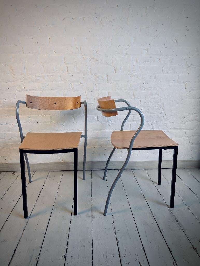 2/6 „Rio” stoelen van Pascal Mourgue voor Artelano, Huis en Inrichting, Stoelen, Gebruikt, Vijf, Zes of meer stoelen, Hout, Metaal