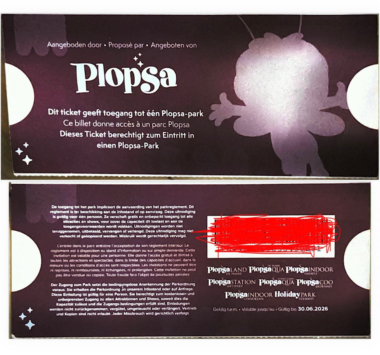 Billet pour le parc Plopsa 1 fois, Tickets & Billets