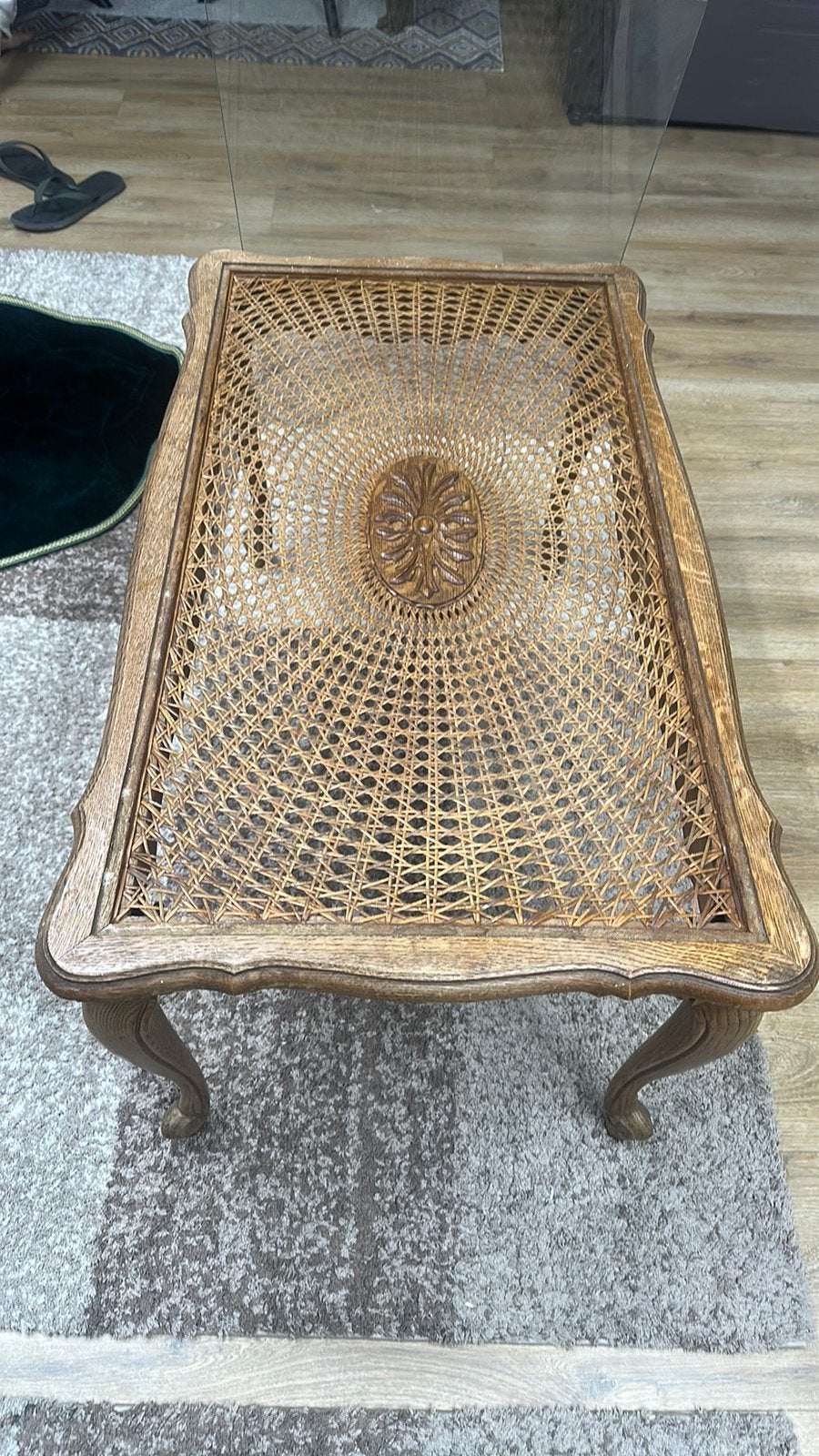 Vintage rotan salontafel met glas, Huis en Inrichting, Ophalen, Zo goed als nieuw, Glas
