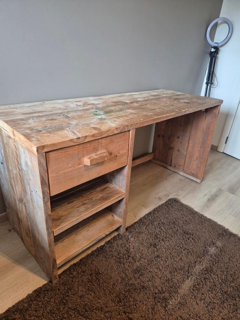 Bed + bureau in steigerhout, Kinderen en Baby's, Kinderkamer | Bedden, Gebruikt, Ophalen