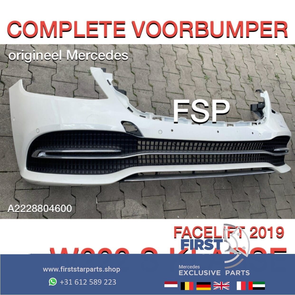 W222 FACELIFT VOORBUMPER COMPLEET WIT S KLASSE 2014-2021 BUM, Auto-onderdelen, Gebruikt, -, Voor, Ophalen of Verzenden