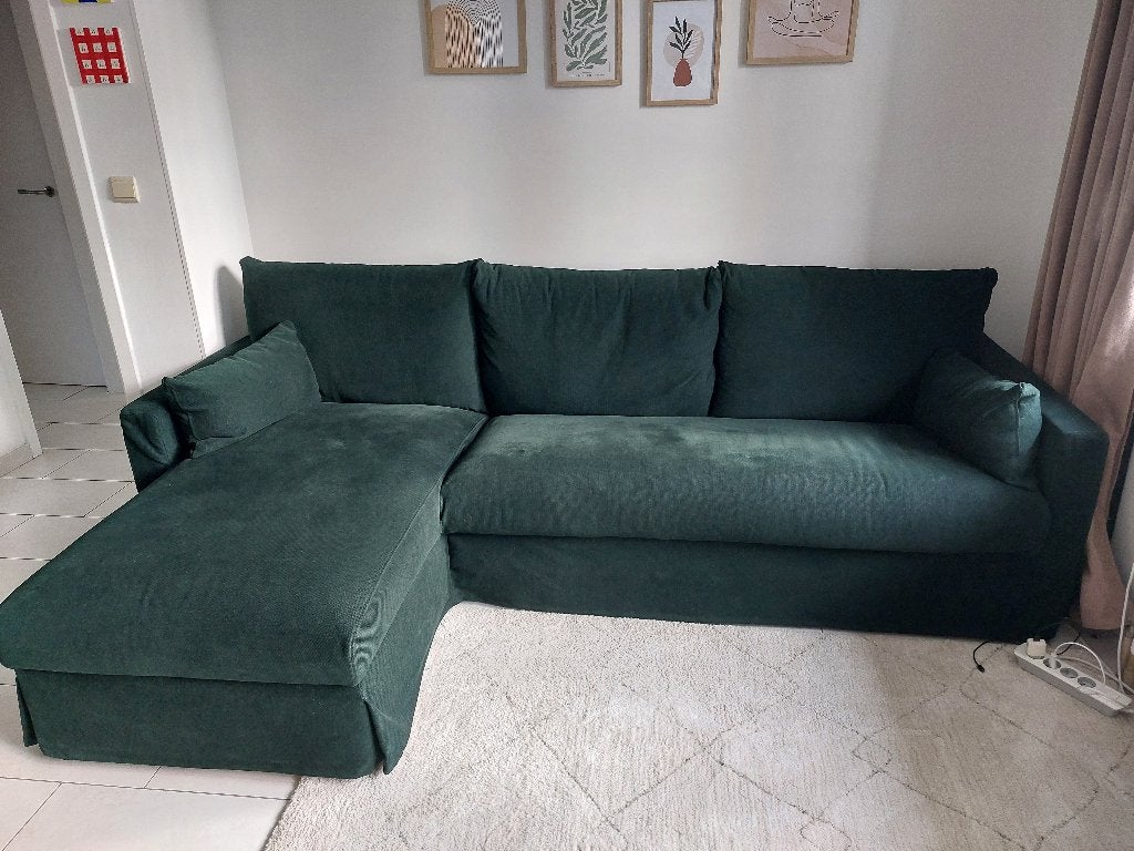 Canapé IKEA HYLTARP 3 places + méridienne – vert foncé, Maison & Meubles, Banc d'angle, 200 à 250 cm, Comme neuf, Enlèvement