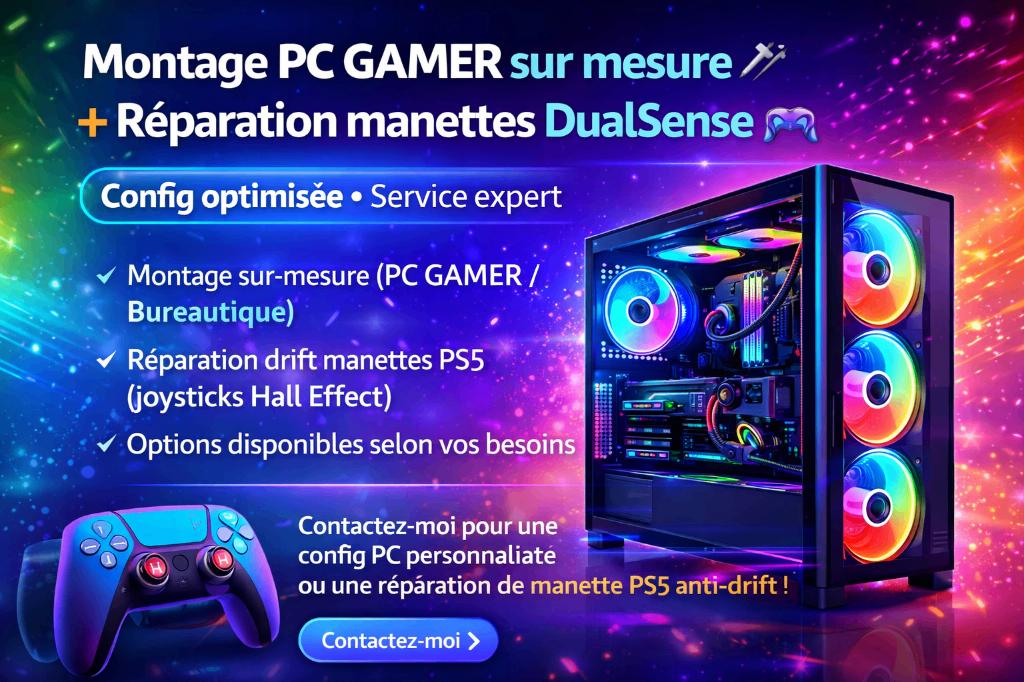 Montage PC sur mesure & Réparation DualSense  | Fiable, Enlèvement, Gaming