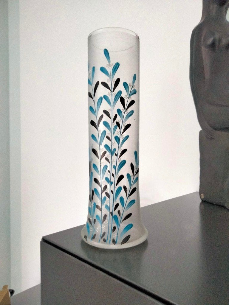Art Nouveau Deco vaas glas beschilderd emaille, Antiek en Kunst, Ophalen of Verzenden