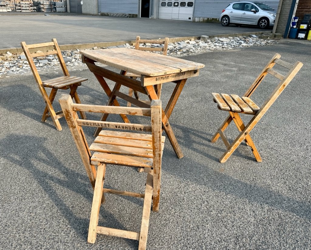 Vintage set table chaises set festival avec patina, Table à dinner, Salons de jardin, Utilisé, Bois