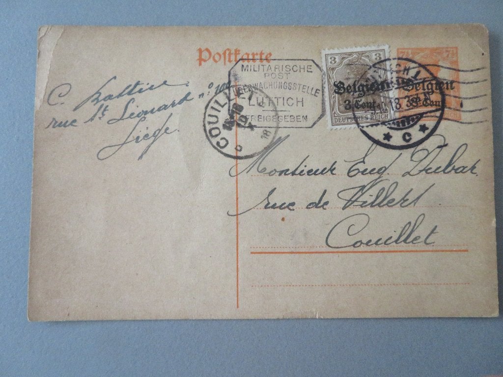1917 Militaire post WO1 Couillet Liège, Timbres & Monnaies, Enlèvement ou Envoi, Carte postale