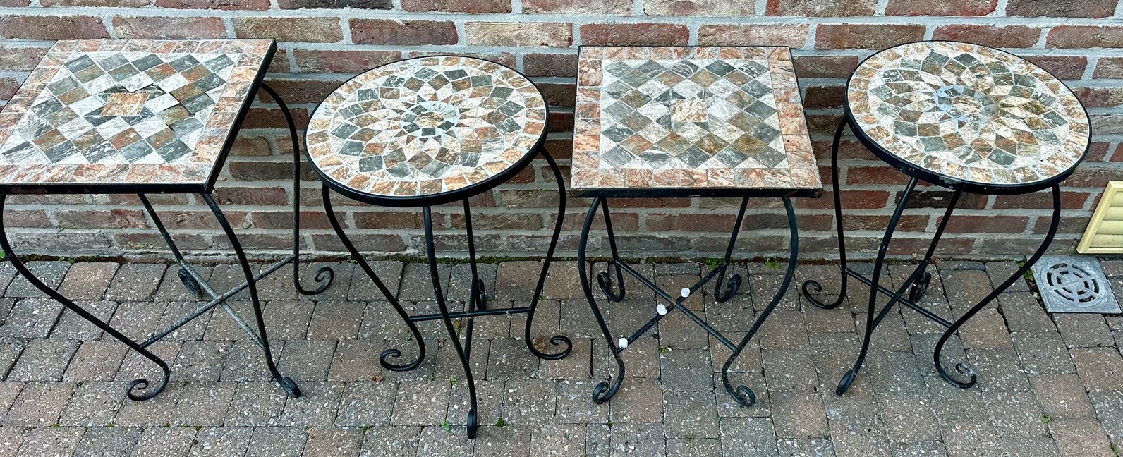 Set van 4 mozaïek bijzettafels (rond en vierkant), Ophalen, Gebruikt, Rond
