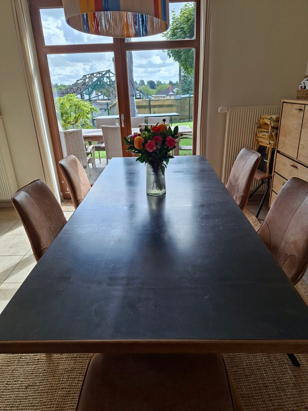 table de salle à manger 6 à 8 personnes en acier et bois, Enlèvement, Comme neuf, Acier et bois, 6 à 8 chaises