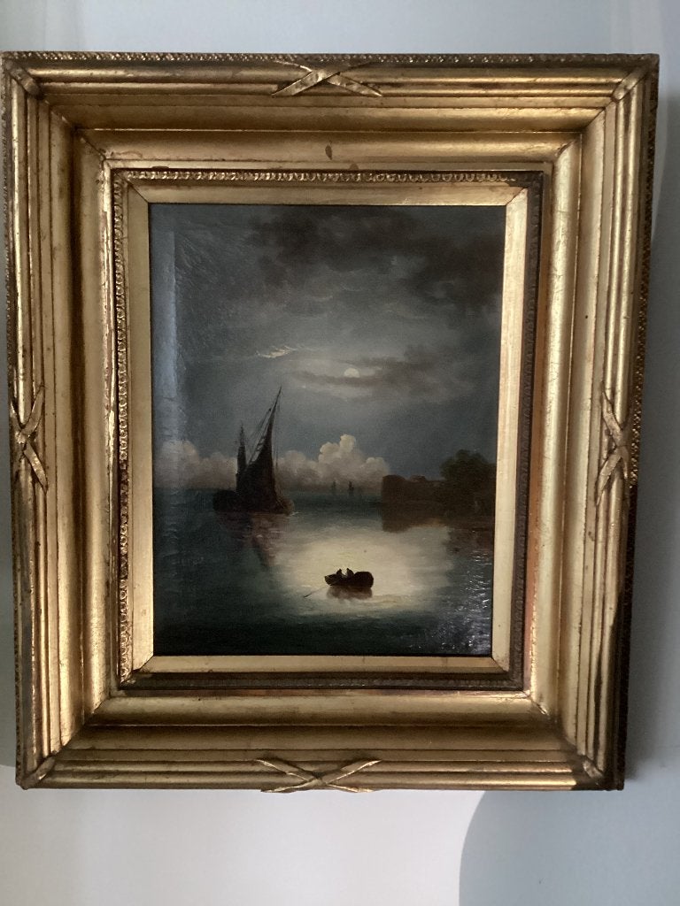 Peinture nocturne de la marine. Signé. P130/Ab., Antiquités & Art, Art | Peinture | Classique, Enlèvement, Toile