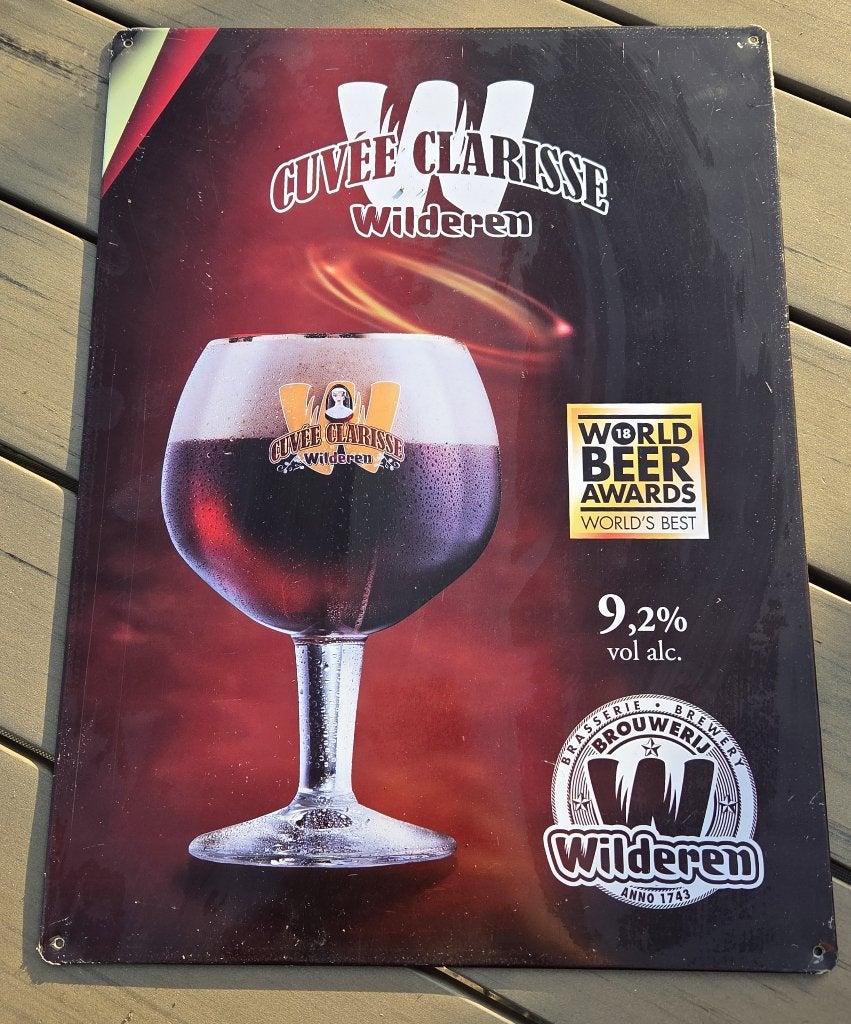 Cuvée Clarisse Wilderen metalen reclamebord – mooie staat, Verzamelen, Biermerken, Ophalen, Gebruikt, Reclamebord, Plaat of Schild