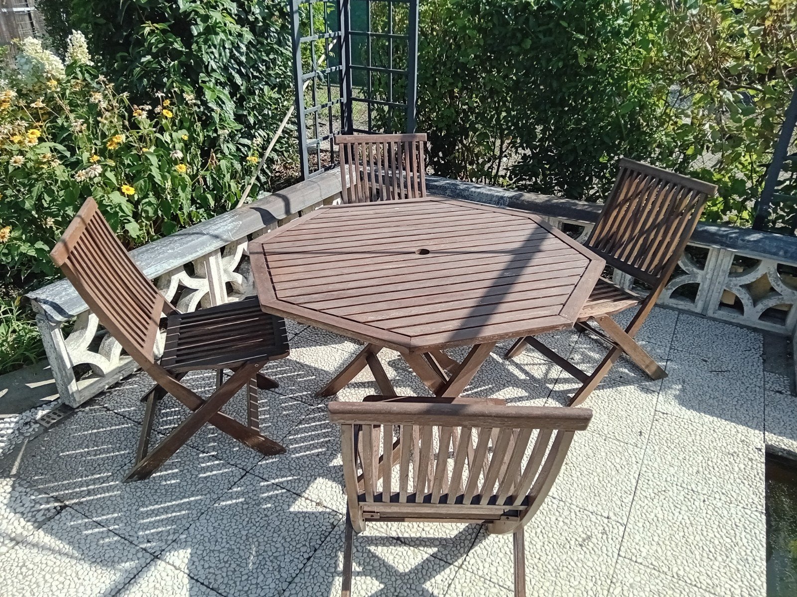 Houten terras tafeltje met 4 stoelen, Tuin en Terras, Ophalen of Verzenden