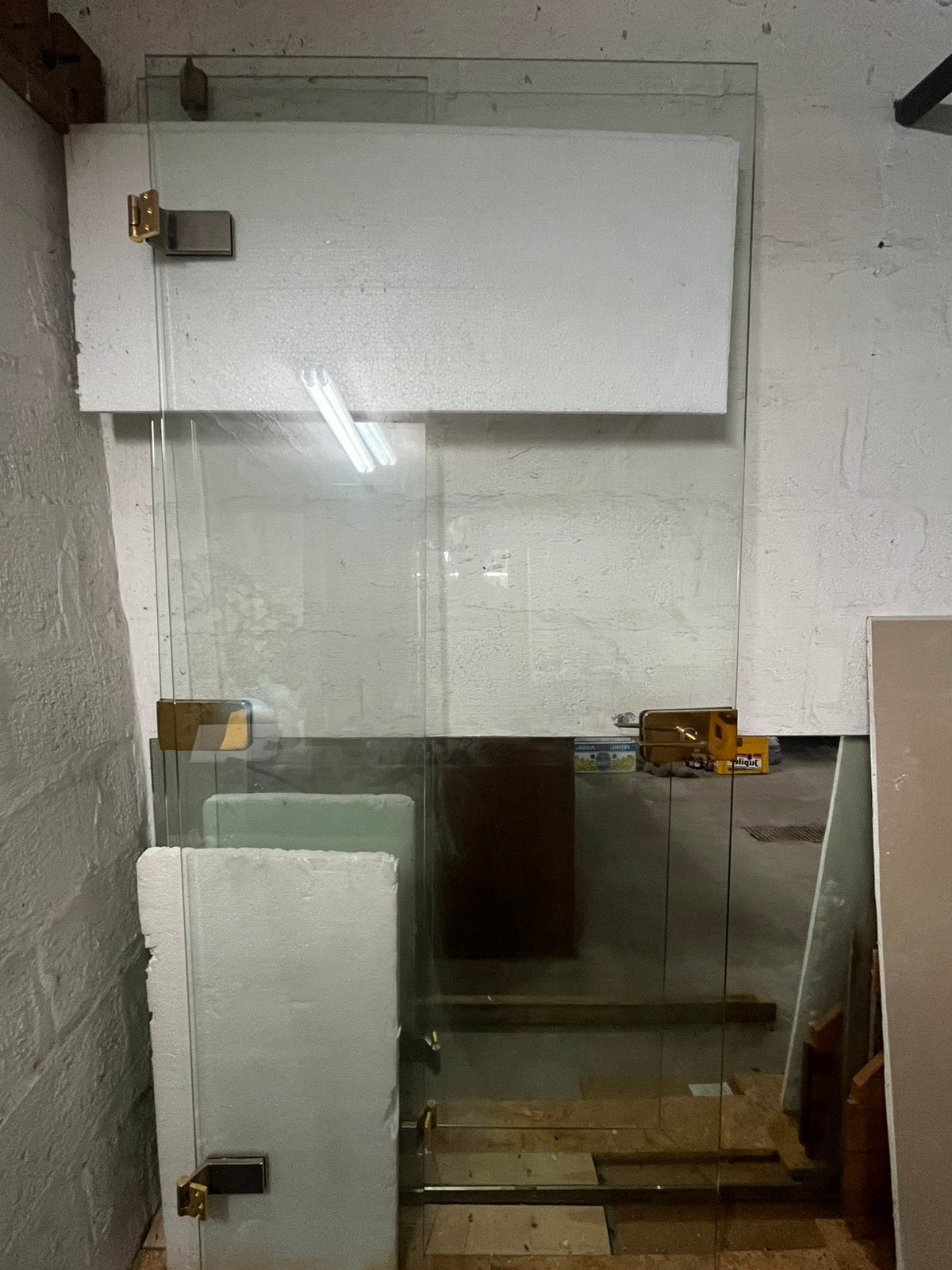 Ensemble 135 cm Porte + Montant fixe en Verre Sécurit+laiton, Panneau vitré, 160 cm ou plus, Verre de sécurité, Comme neuf