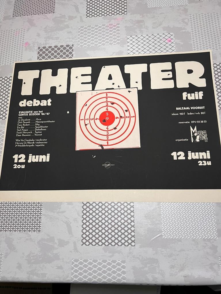 Vintage Poster theater debat fuif, Verzamelen, Gebruikt, Deurposter of groter, Rechthoekig Liggend, Ophalen of Verzenden