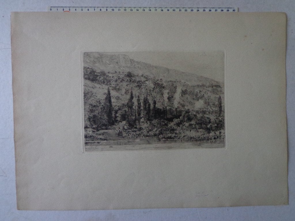belle gravure de Gaston Coindre « Paysage » de 1873, Antiquités & Art, Eau-forte, Paysage, Signé, 1800 - 1899