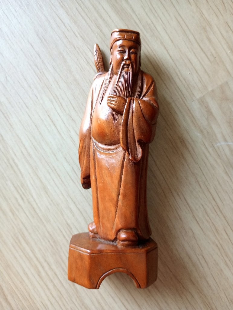 Vintage Oosters handgesneden houten (buxushout) beeldje, Ophalen, Handgemaakt, 20 - 50 cm, Beeld