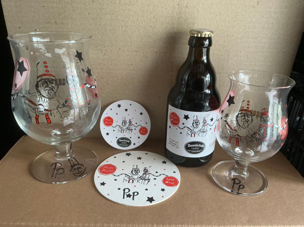 Duvel glazen pierke pierlala, Ophalen of Verzenden, Zo goed als nieuw, Viltje(s), Duvel
