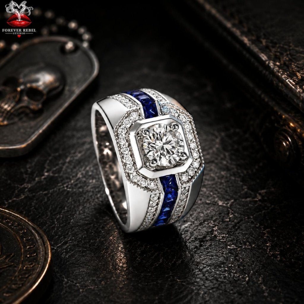 Iced Regent Moissanite Ring 925 Zilver - Diverse Maten, Bijoux, Sacs & Beauté, Neuf, Avec pierre précieuse, Homme, Argent