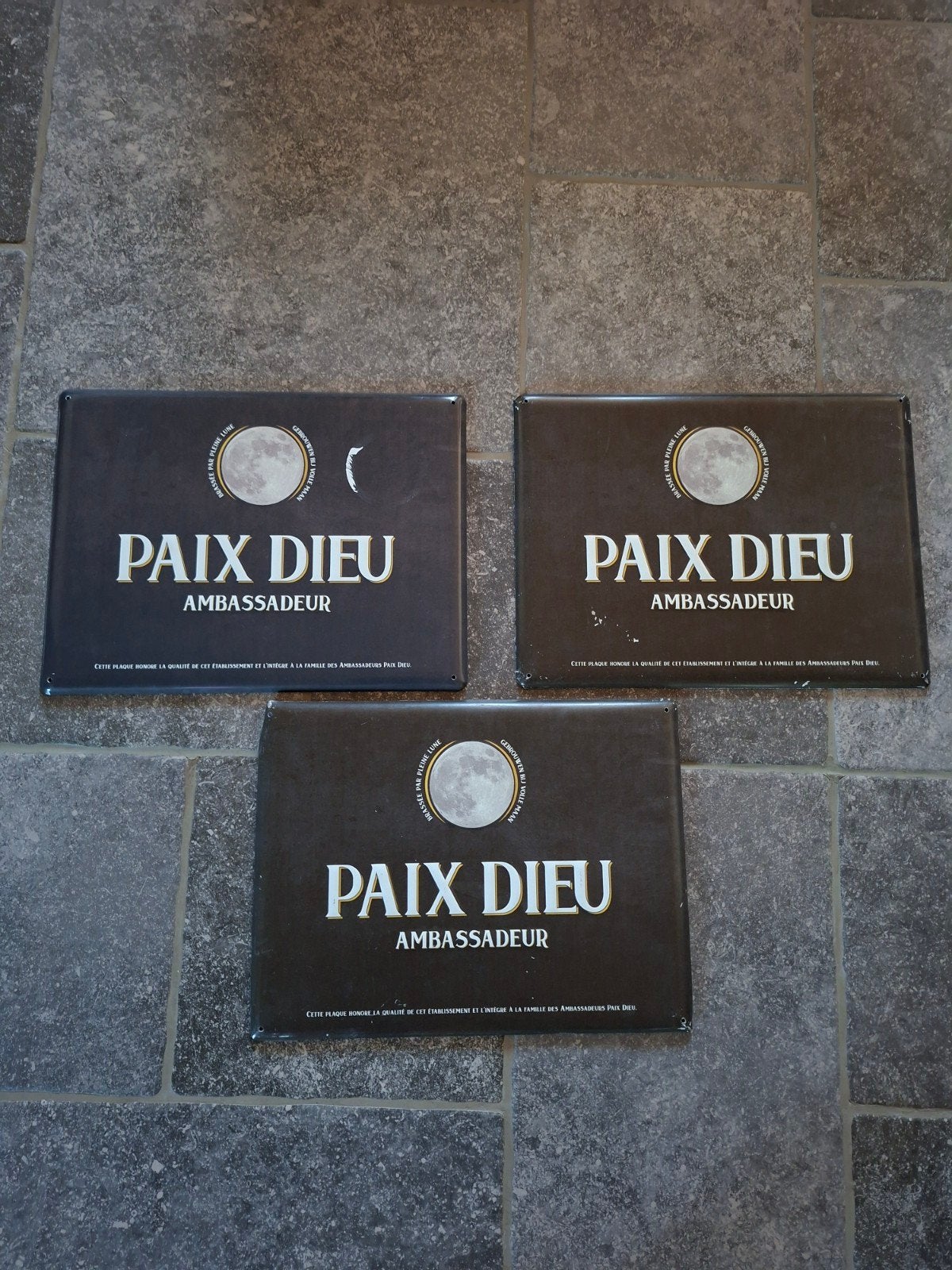 3 plaques pub biere ambassadeur paix dieu, Collections, Enlèvement