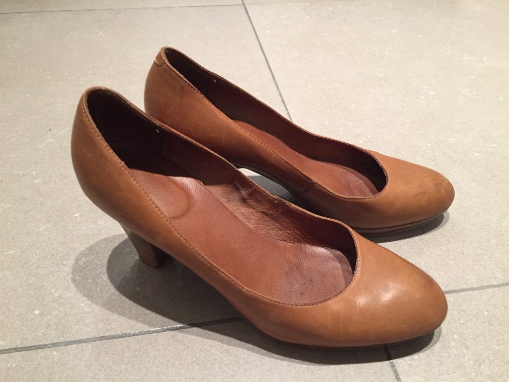 Schoenen Pumps Cognac met houten hak (Maat 40), Pumps, Bruin, Ophalen of Verzenden, Gedragen