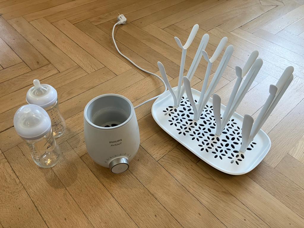 Chauffe biberon, arbres a secher et 2 bouteilles en verre., Enlèvement, Comme neuf, Chauffe-biberons et petits pots