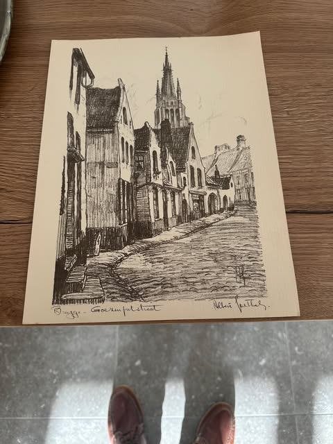 ets Albert Goethals Brugge Goezeputstraat, Ophalen, Ets, Architectuur, 33 cm