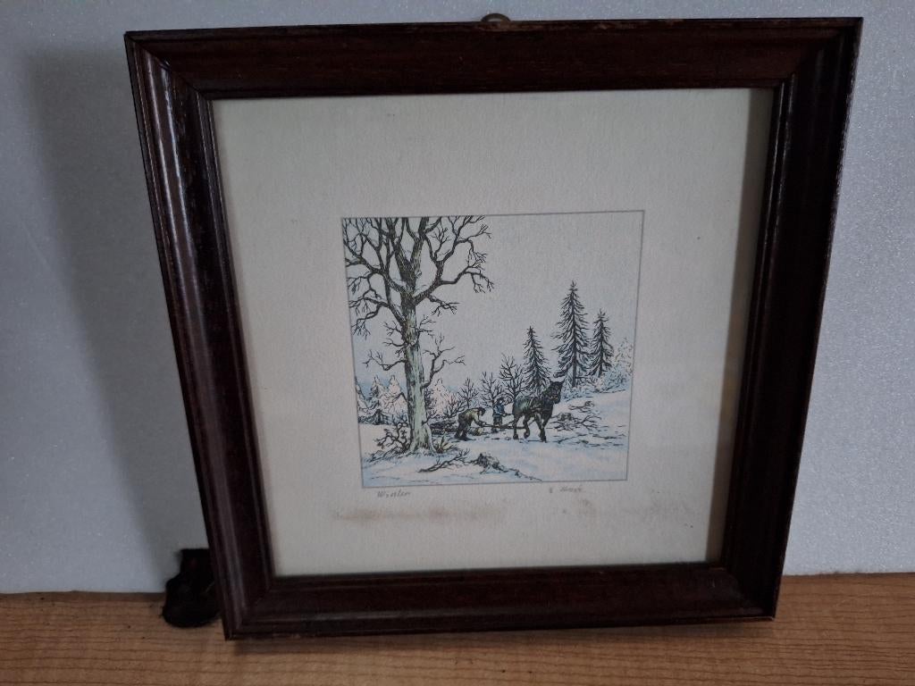 schilderij winter litho, Antiek en Kunst, Ophalen of Verzenden