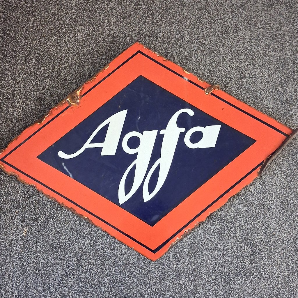 Panneau d'affichage en émail Agfa ca 1950, Enlèvement ou Envoi, Utilisé, Panneau publicitaire