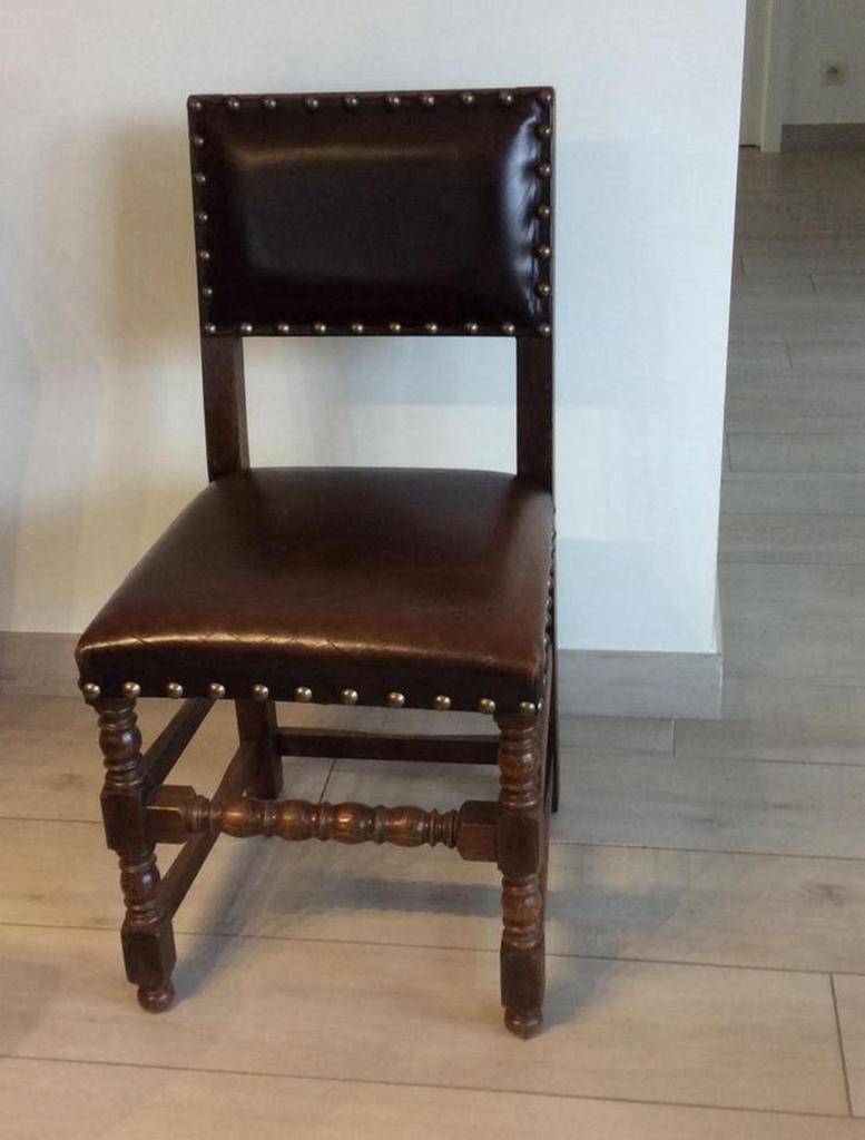 Superbe chaise antique ancienne assise en cuir rembourré, Enlèvement