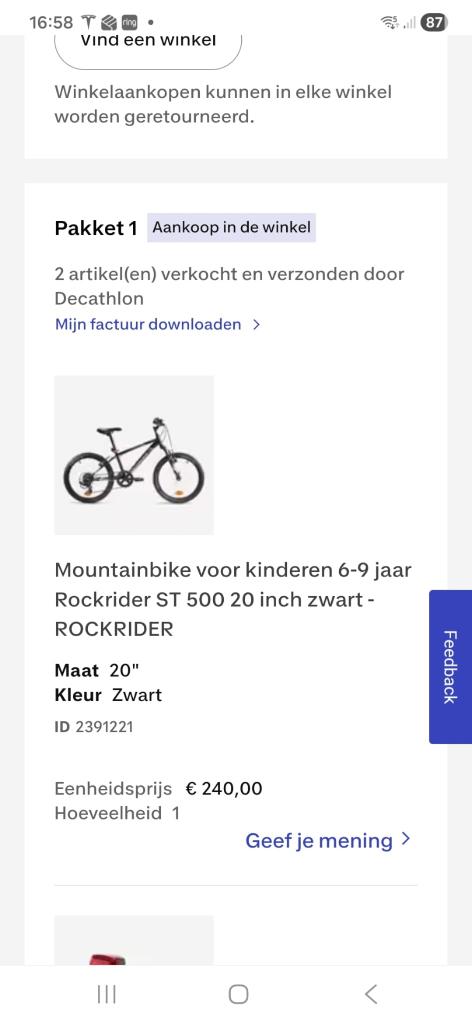Kinderfiets rockrider, Ophalen, 20 inch of meer, Zo goed als nieuw, Rockrider (Decathlon)