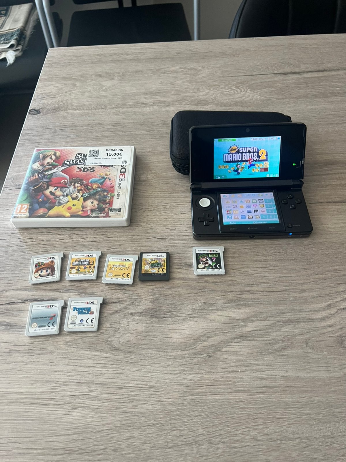 Nintendo 3DS + 16 games + accessoires, Zwart, Ophalen of Verzenden, Met beschermhoes of tas, 3DS