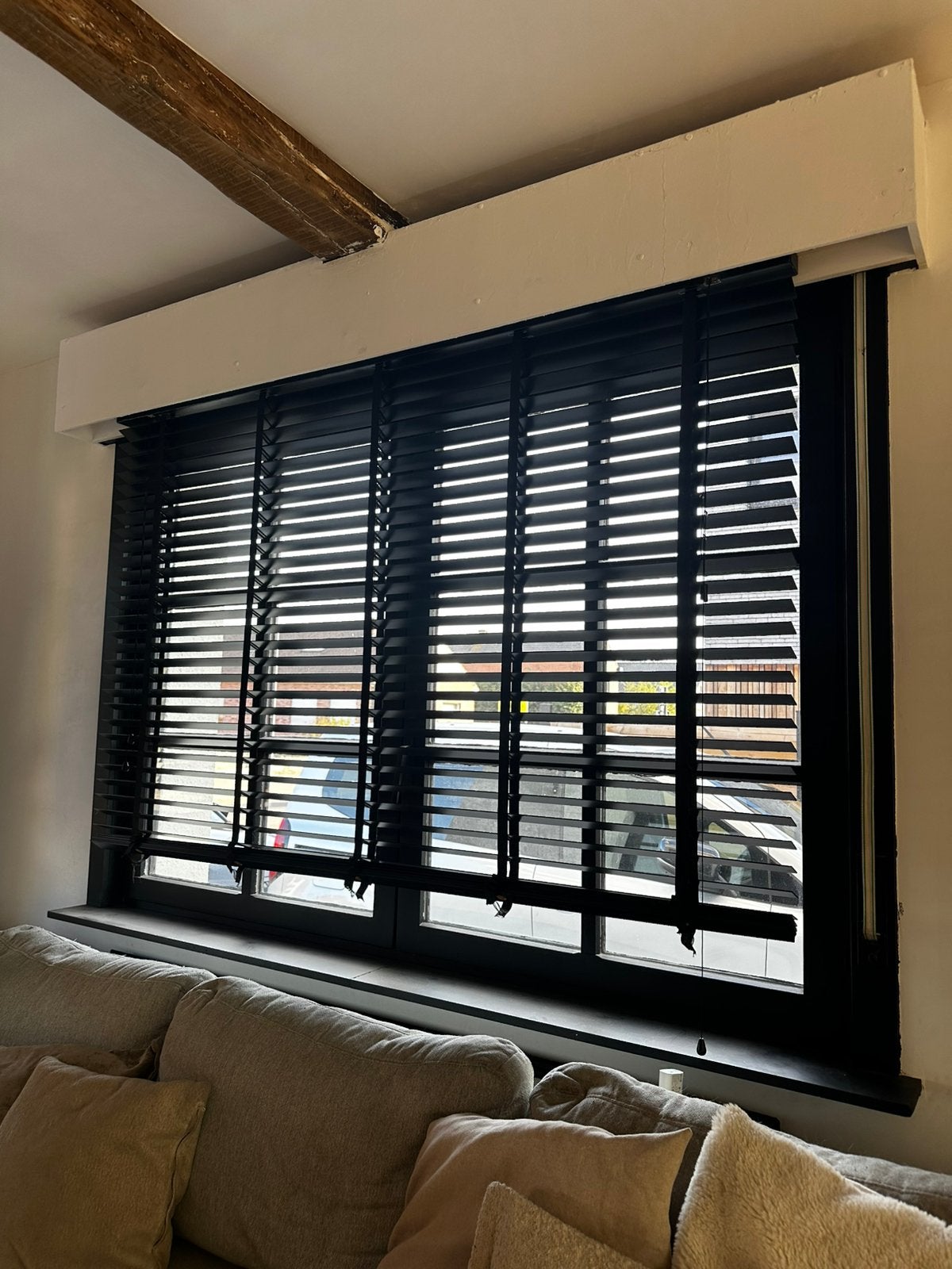 Zwarte houten jaloezieën 200cm en 105cm, Huis en Inrichting, Ophalen, Zo goed als nieuw, Jaloezie