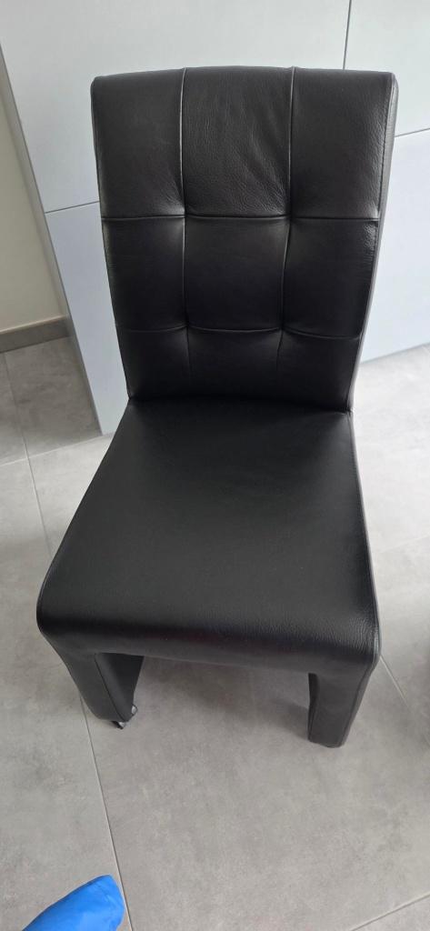 6 zwarte leren eetkamerstoelen op wielen, Ophalen, Zwart, Nieuw, Leer
